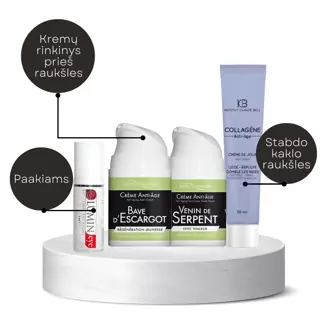 Dieninis ir naktinis kremas nuo raukšlių, kremas kaklo odai + koncentruotas serumas nuo patamsėjusių paakių